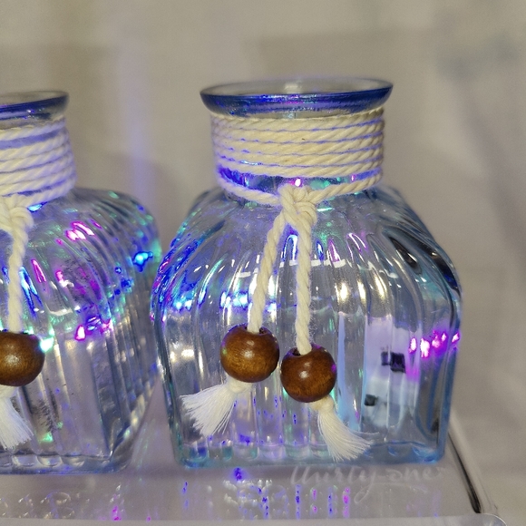 Square Ribbed Glass Bottles with Rainbow Lights - Set of 4 - Picture 5 of 7